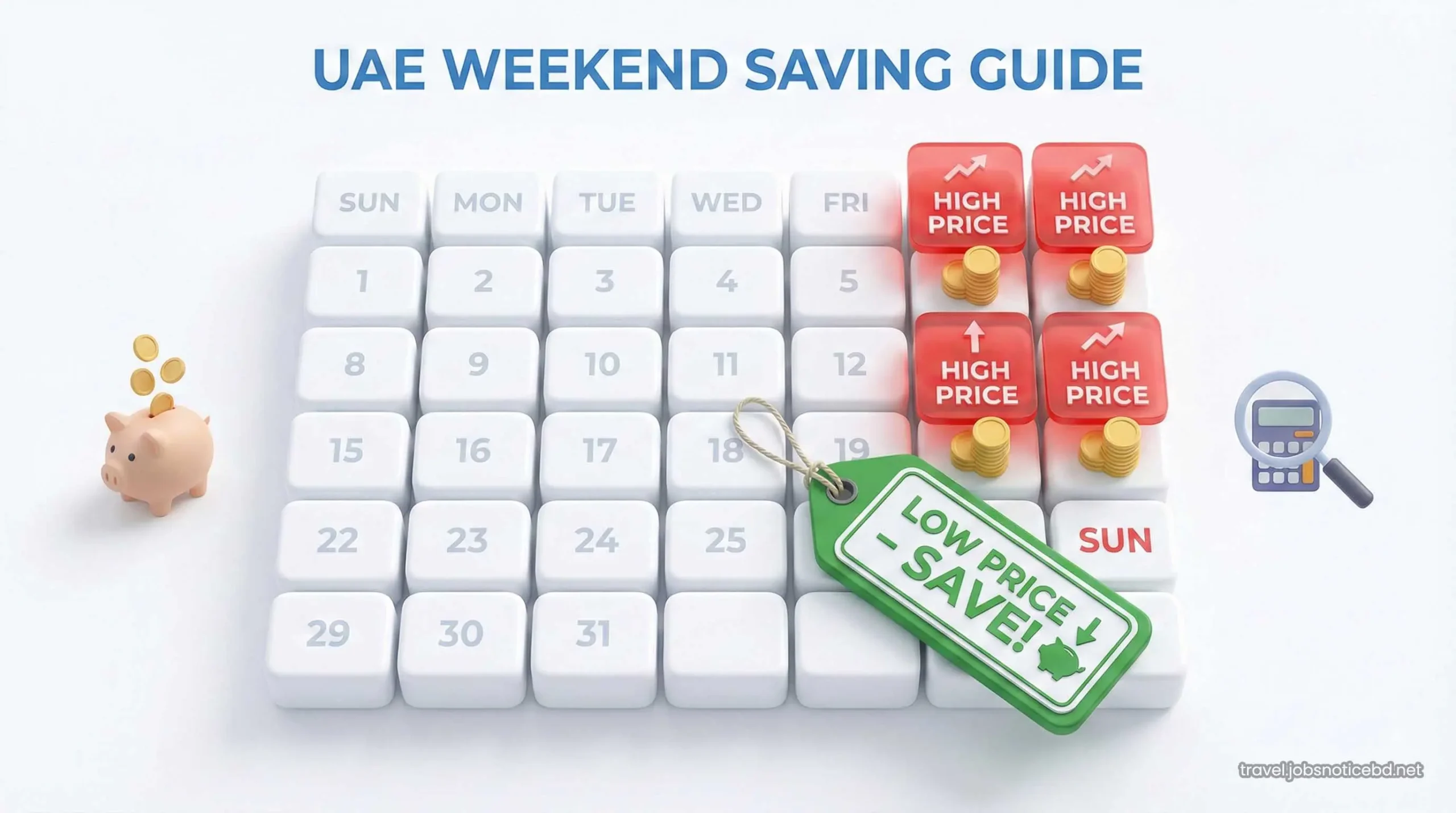 Calendar showing cheapest days to book hotels in UAE