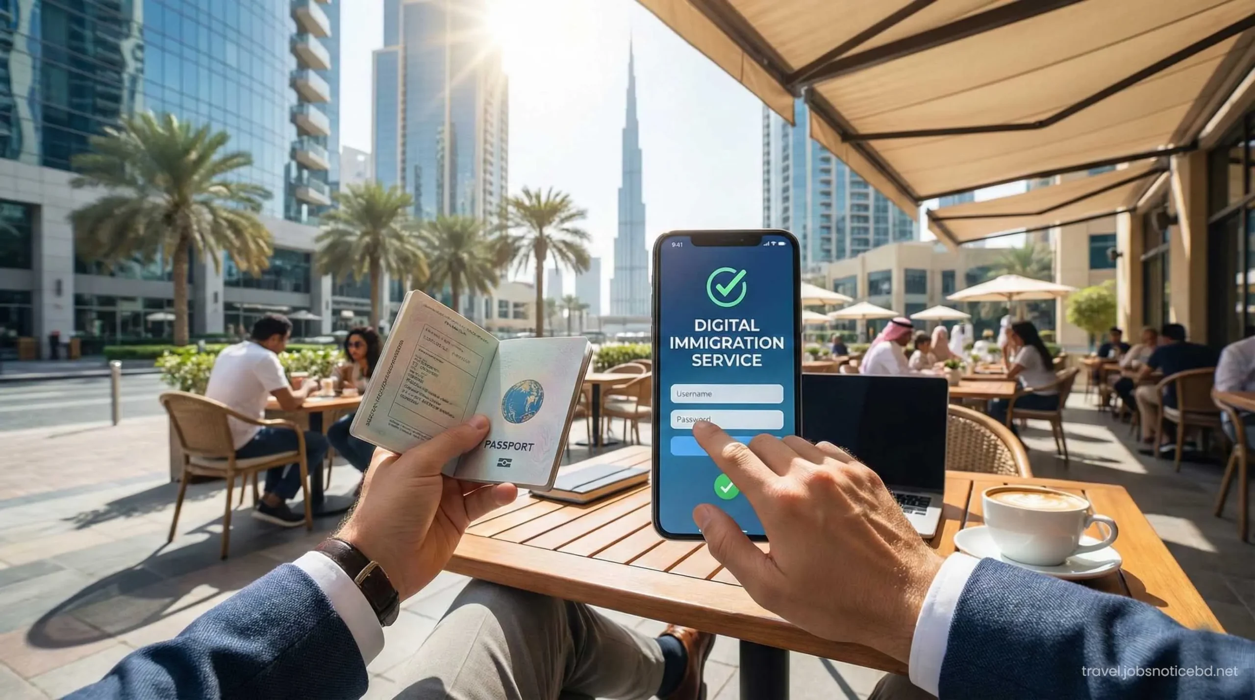 Expat checking UAE visa status on mobile using passport.