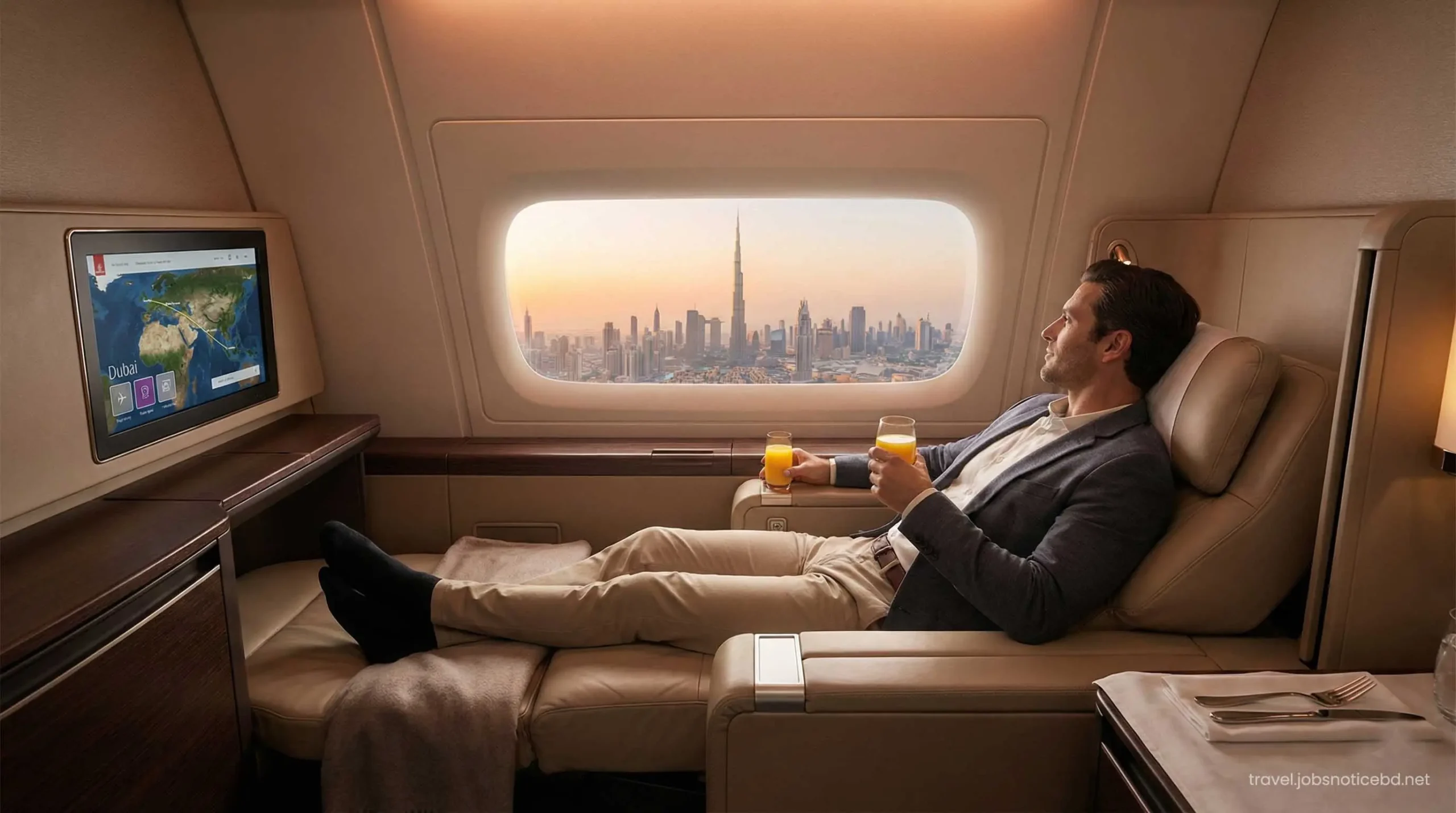 Emirates Airlines business class luxury cabin upgrade during Ramadan 2026.