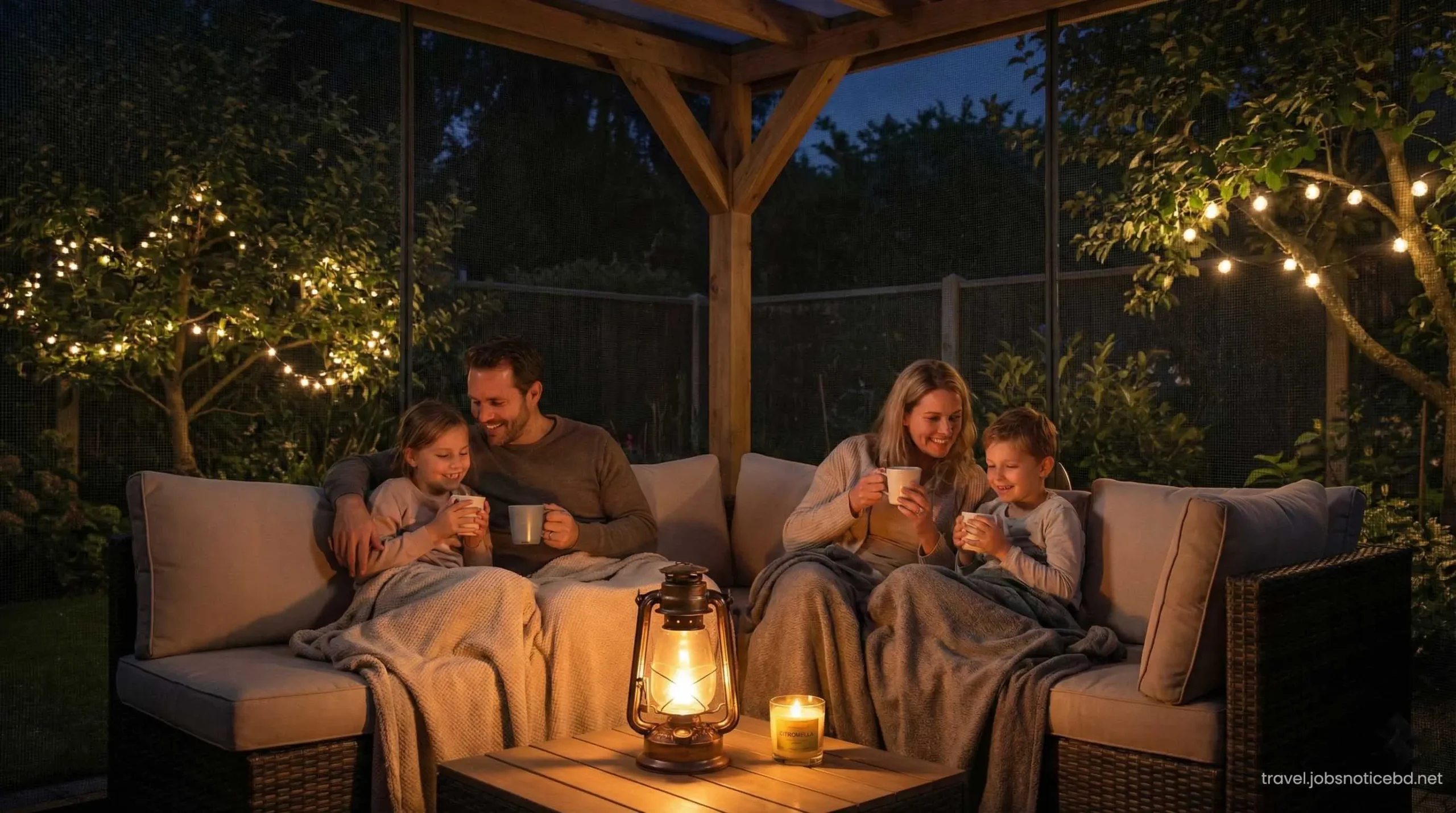 Family enjoying evening outdoors at UAE farmhouse.