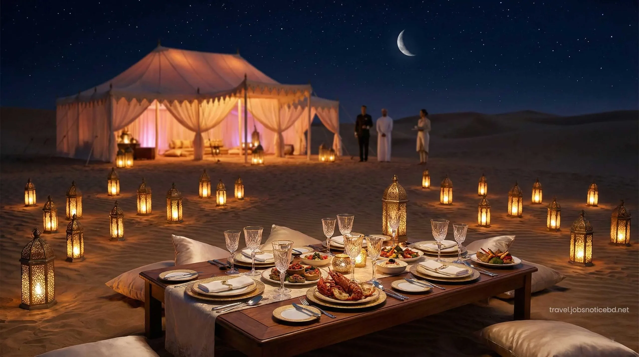 Premium romantic desert dining experience at a UAE luxury resort.