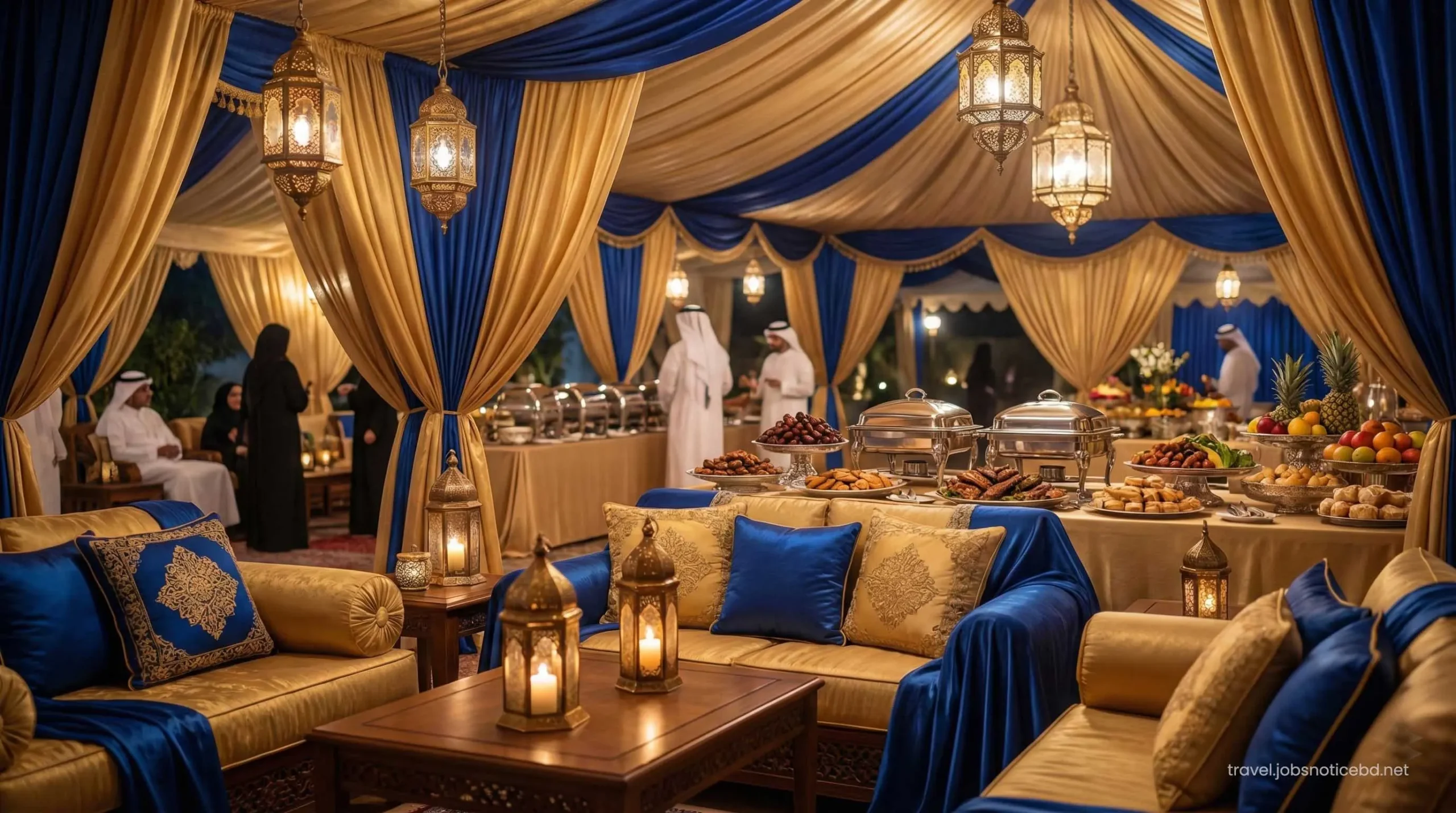 Luxurious Royal Iftar tent interior in Dubai during Ramadan.