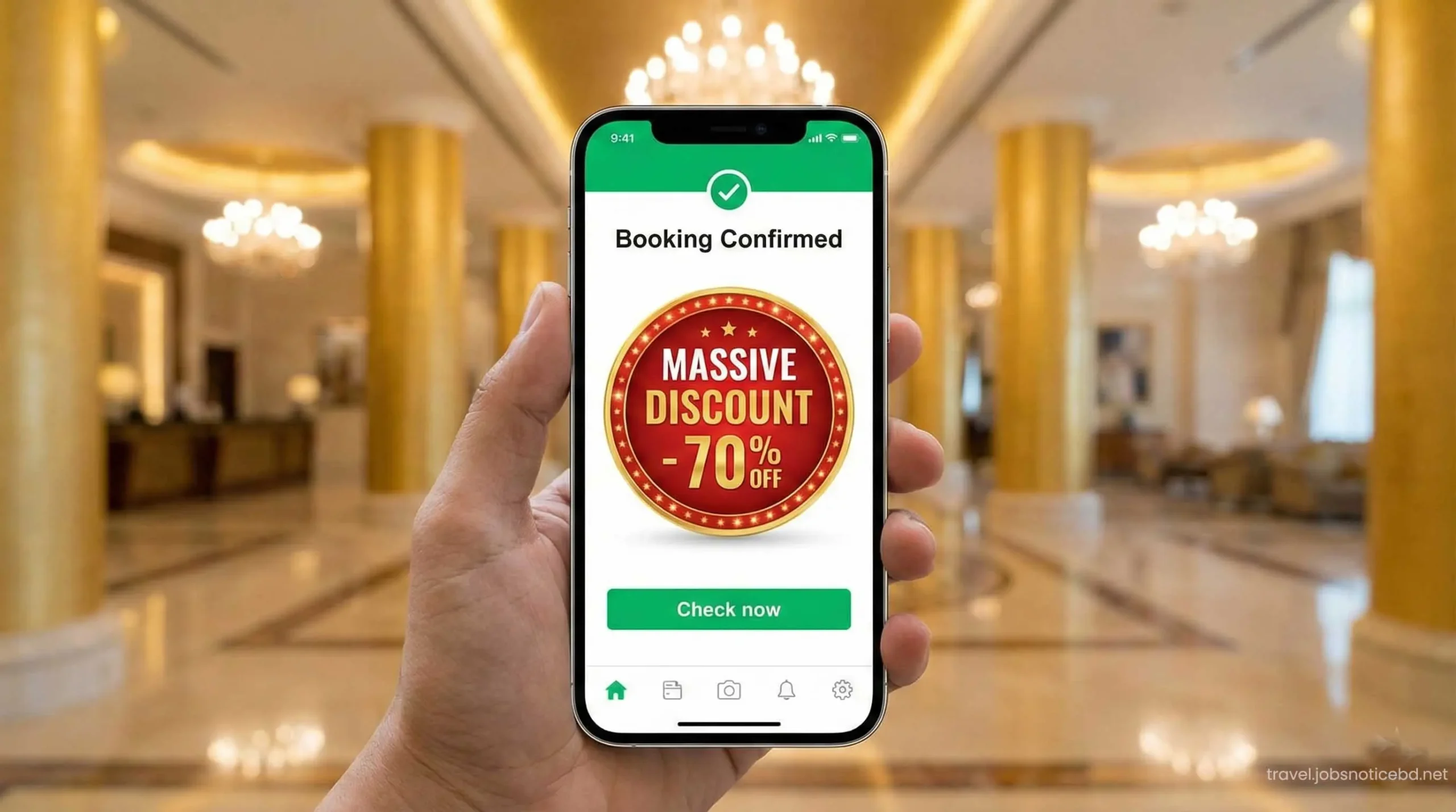 Smartphone showing cheap hotel booking confirmation in UAE
