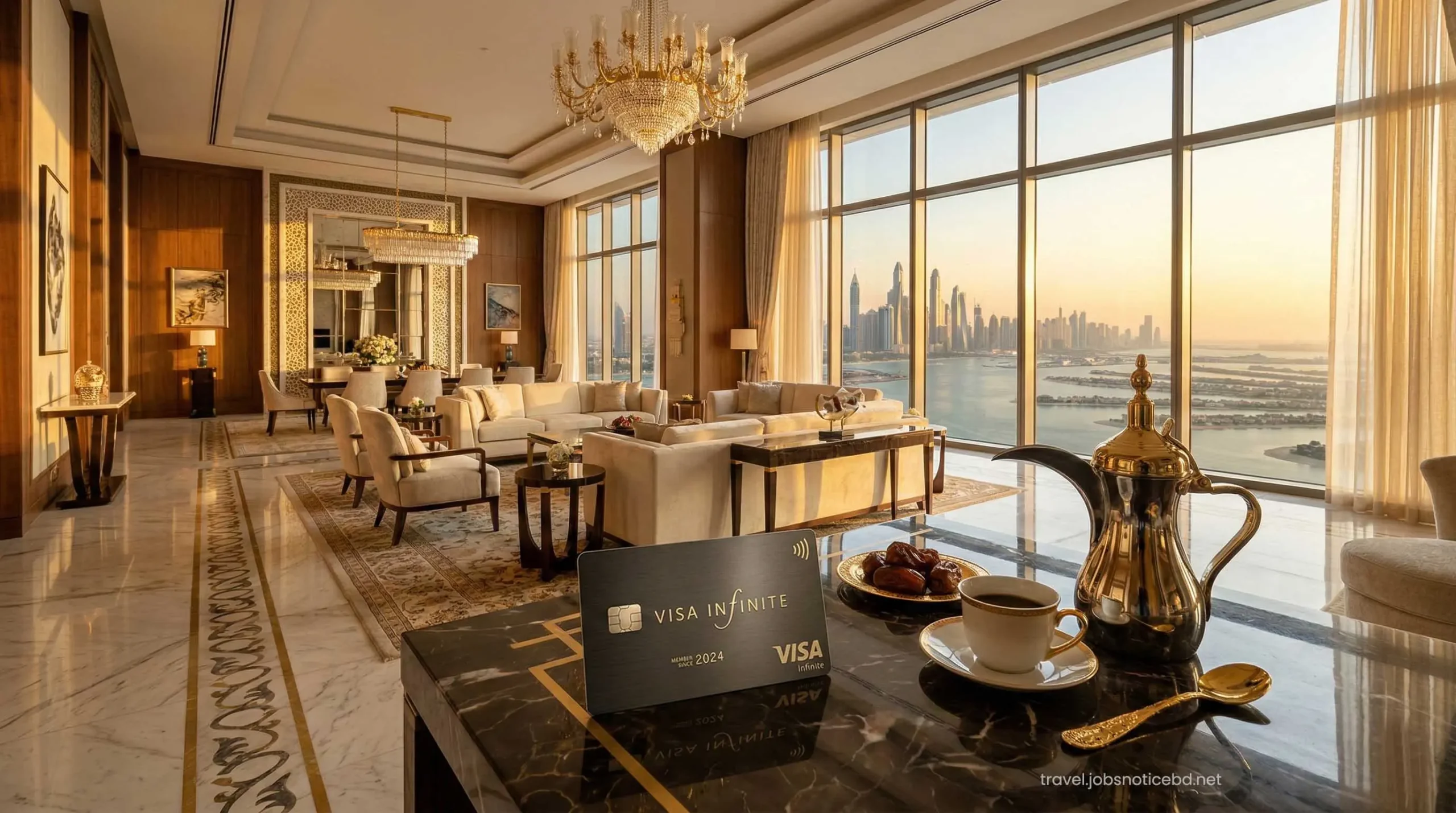 Atlantis Dubai Royal Suite interior with premium Visa Infinite credit card for VIP upgrades.