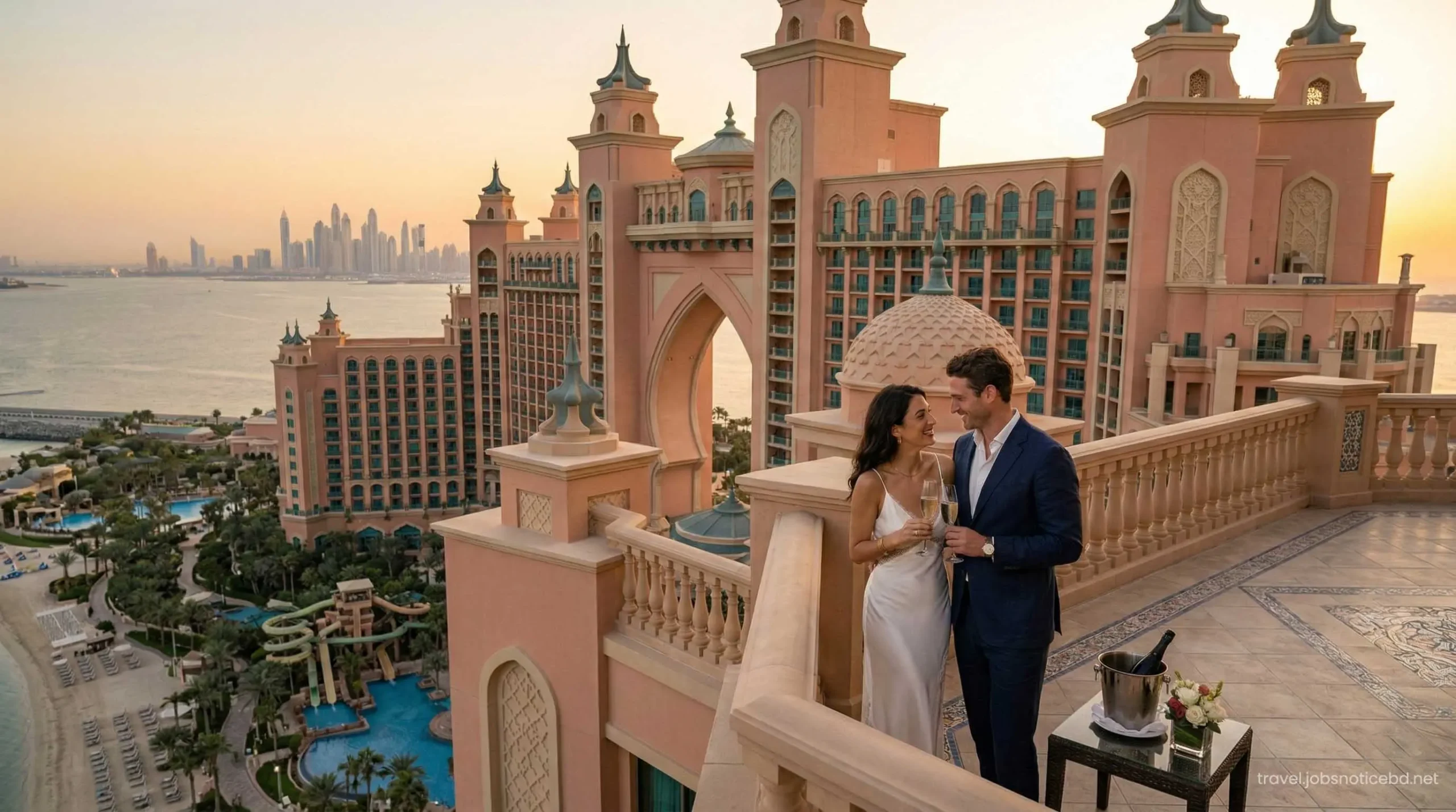 Romantic couple enjoying a luxury honeymoon at Atlantis The Palm Dubai.