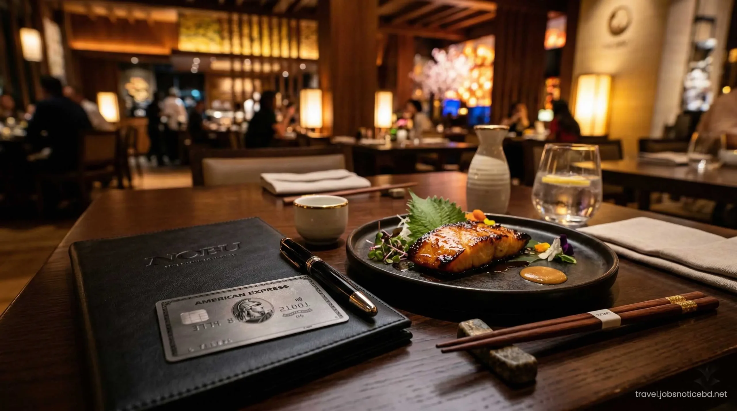 Paying the bill at Nobu Dubai with a premium Visa Infinite credit card.