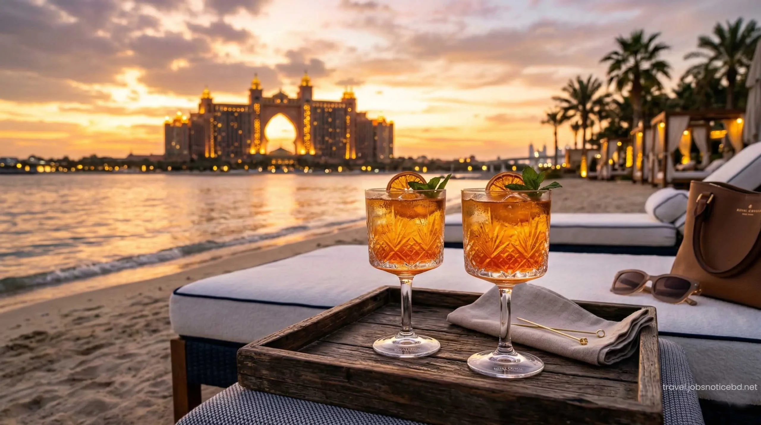 Premium evening cocktails at the exclusive Imperial Club Beach in Dubai.